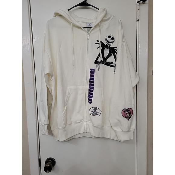 Disney Tops - Nightmare Before Christmas Size XXL Fleece Zip Embroidery Ivory Jacket 2X NWT